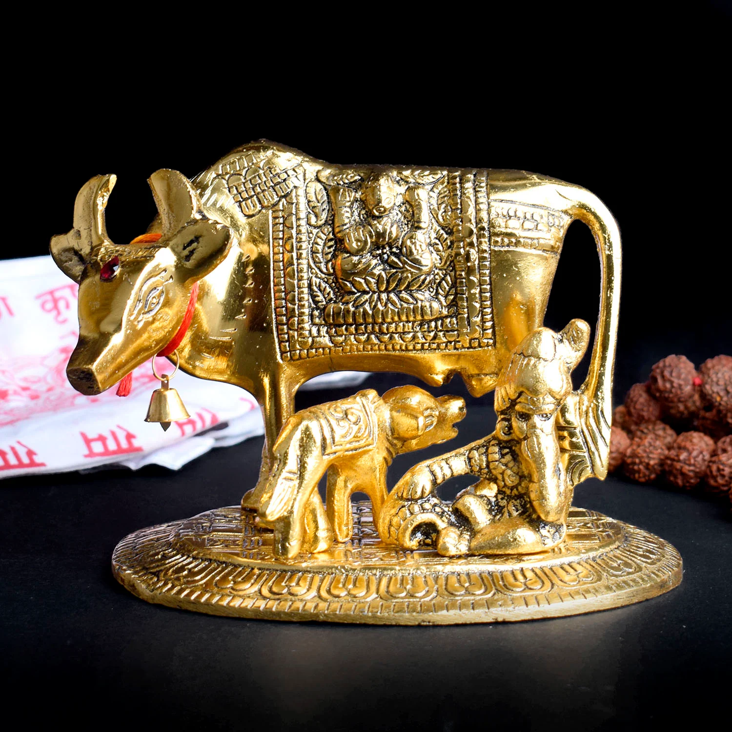 Divine Kamdhenu Cow with Laddu Gopal & Calf